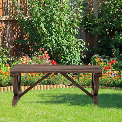 MODFU - Houten Tuinbank - Rustiek Ontwerp - Wielvormige Poten - Weerbestendig - Bruin - 98 X 50 X 39,5 Cm