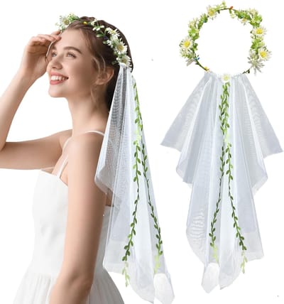 Bruidssluier - Bruidsaccessoire - Bruiloft Feest - Met Bloemdecoratie - 67cm Sluier - Wit