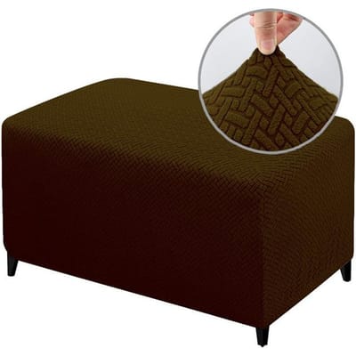 Housse Pouf Rectangulaire Jacquard 4 Tailles Stretch Durable Repose-pieds Banc Tabouret Housse Lavable Protecteur de Meuble Housse de Tabouret Medium café foncé