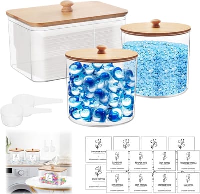 Opslagdoos voor 3 Stuks Wasmiddel Pods, Transparante Box met Deksel voor Waspoeder, Badballen en Drogeraccessoires, Gemakkelijk te Vullen en Organiseren