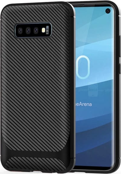 Luxe Samsung Galaxy S10 hoesje – Zwart – Hoogwaardig TPU Carbon Case – Shockproof Cover