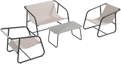 Balkonset 4 personen - Tuinset - Bistroset - Grijs + Crèmewit - Weerbestendig - 4 delig - 4 stoelen - 4 personen - Gecoat staal - Onderhoudsvrij staal