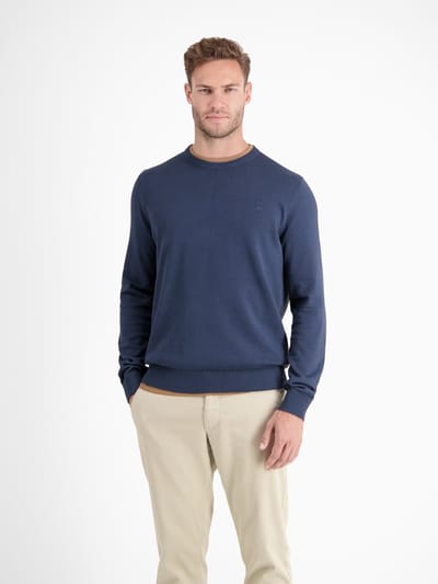 LERROS Gebreide herentrui van katoen met ronde hals , Maat: L , Kleur: STORM BLUE , 100% katoen