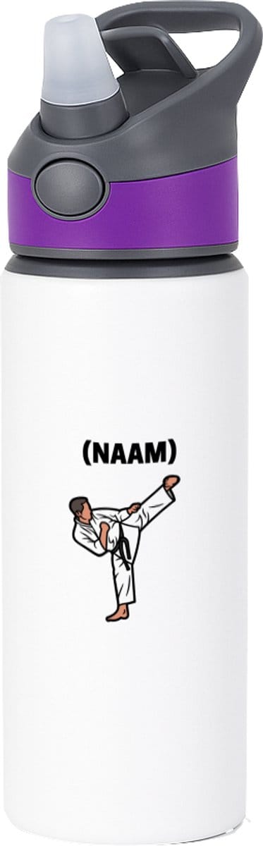Hacebo® - Karate met eigen naam waterfles met rietje paars - Sport - Karateka - Sport - water fles - 650ML