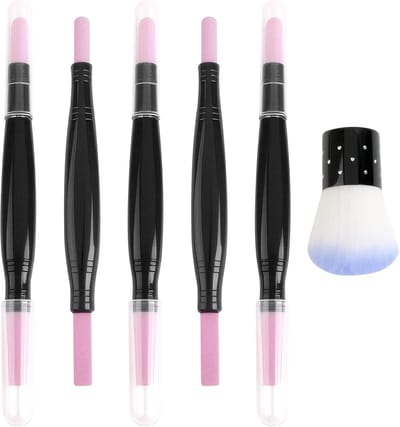 6-Delige Nagelriemduwer en Vijl Set - Manicure Pedicure Gereedschap met Stofborstel