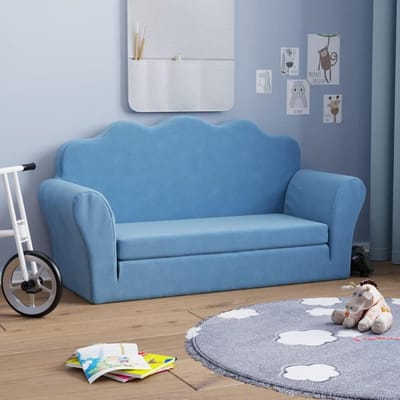 Kinderslaapbank - Peuterbankje Leeshoek - Ontspannen Spelen - Zacht Pluche Materiaal - 70cm Zitbreedte - Blauw