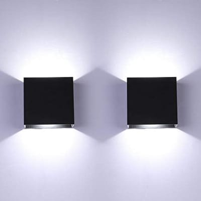 2x Zwarte LED Wandlamp Binnen - Moderne Up Down Verlichting 6W Koudwit Aluminium