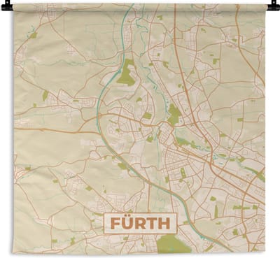 Wandkleed - Wanddoek - Fürth - Plattegrond - Stadskaart - Vintage - Kaart - 180x180 cm - Wandtapijt
