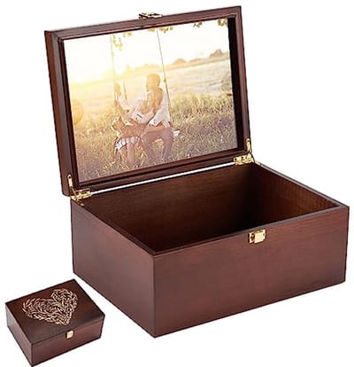 Decoratieve houten geheugenbewaardozen met fotolijst en scharnierdeksel