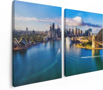 Artaza Canvas Schilderij Tweeluik Sydney Stad bij de Haven - 120x80 - Foto Op Canvas - Canvas Print