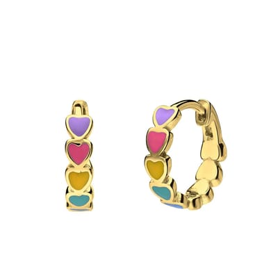 Lucardi Kinder Zilveren goldplated oorring gekleurde emaille hartjes - Oorbellen - 925 Zilver - Goudkleurig