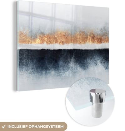 MuchoWow® Glasschilderij 120x90 cm - Schilderij acrylglas - Goud - Abstract - Design - Foto op glas - Schilderijen