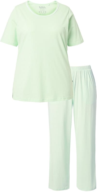 Ulla Popken - Dames - Pyjama tweedelig stippen korte mouw - Lichte munt - Maat 42+