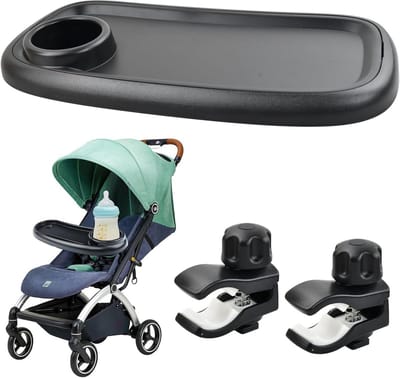 Kinderwagen Dienblad - Snacktafel Baby - Onderweg Eten - 360 Graden Draaibaar - 41 x 20 cm - Zwart