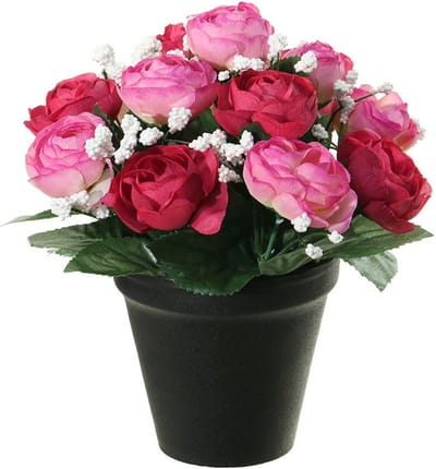 Louis Maes Kunstbloemen plant in pot - roze/wit tinten - 20 cm - Bloemenstuk ornament