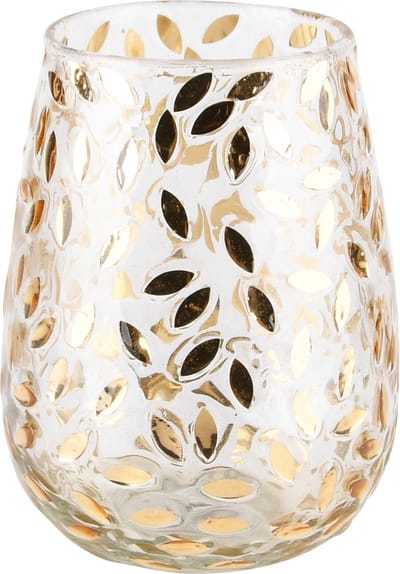 Dekoratief | Theelichthouder 'Golden Leaf', glas, 9x9x12cm | A248441