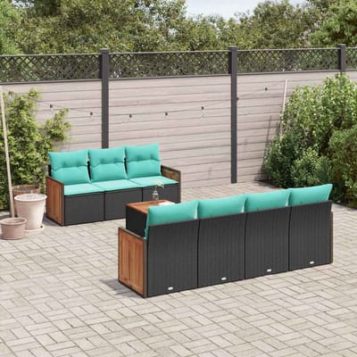 vidaXL - 8-delige - tuinbankset - met - kussens, - zwart - polyrotan