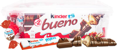 Kinder chocolade mix: Kinder Maxi, Schokobons & Bueno - ca. 604g