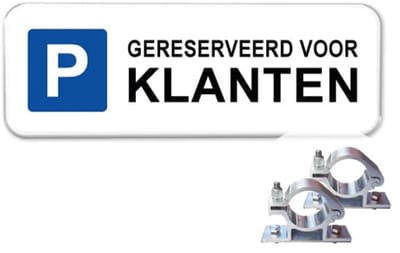 Parkeerbord Gereserveerd voor Klanten - Weerbestendig Aluminium - 40x15 cm - Bevestiging: Met paalbeugels Ø48mm