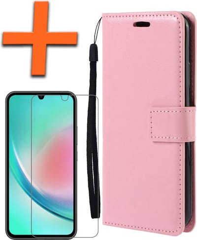 Hoes - Met Screenprotector - Geschikt voor Samsung Galaxy A34 - Luxe Pasjeshouder - Bookcase Portemonee - Flip Case - Kunstleer Book Case - Flipcase - Book Cover - Walletcase - PortemonneeHoes - Lichtroze