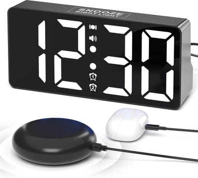 SnelShoppen - Digitale Wekker, Luide Wekker voor Diepe Slapers met Bedschudder, Trilwekker voor Slechthorenden, USB-oplader, Groot Display, Helderheid
