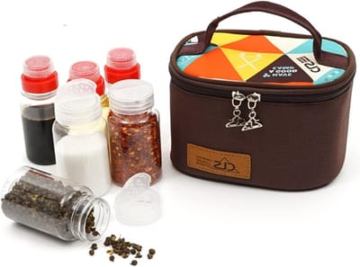 Lege Camping Kruidenset van Veilig Plastic - 3 Stuks 2.75oz Flesjes en Mini Potjes met Reistas voor Olie, Sojasaus en Peperkorrels