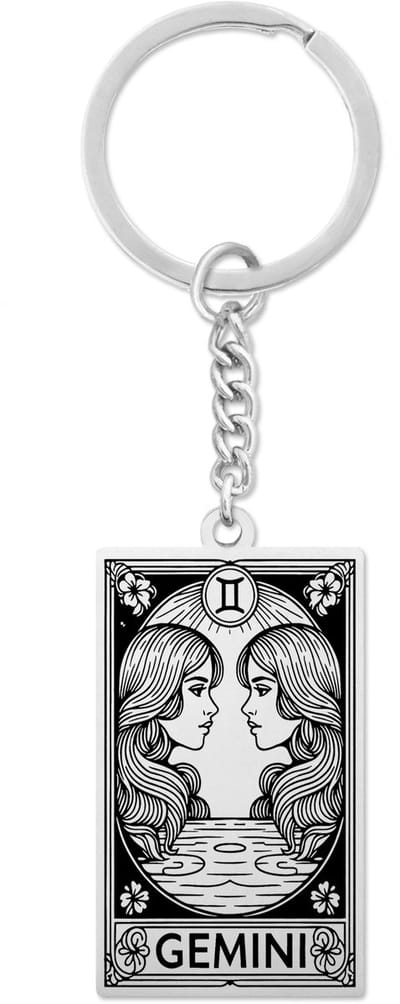 Sterrenbeeld Tweelingen (Gemini) Sleutelhanger Zilverkleurig - Zodiac in de stijl van Rider-Waite Tarot - Roestvrij Staal / Stainless Steel - Pax Amare