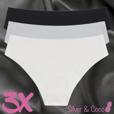 SilverAndCoco® - 3 stuks Naadloze Onderbroek / Seamless Broekje Dames / Zacht Brazilian Slipje / Naadloos Stretch Ondergoed Vrouw / Hipster Dames Lingerie Broekje Slip Black - Zwart Grijs Wit / Small S