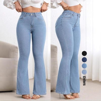 Dames Jeans Elastisch Slim Fit Wijde Broeken Heuplift Hoge Taille Bootcut Broeken XXL lichtblauwe kleur