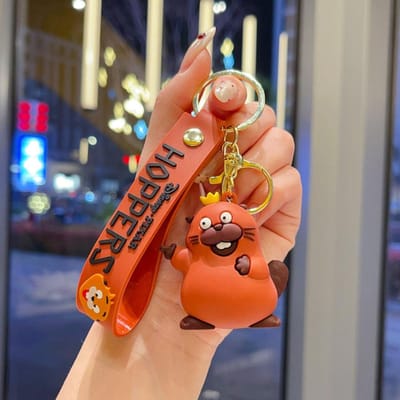 3D Schattige Oranje Bever Sleutelhanger Cartoon Dier Pop Hanger Sleutelhangers Tas Bedeltje Auto Sleutelhanger Accessoires Cadeau brown