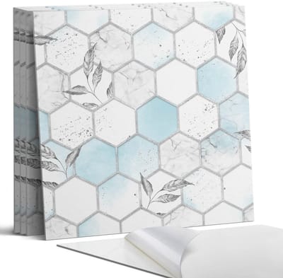 Coloray Wandpanelen Zelfklevend - Hexagonaal patroon met bladeren Zelfklevende Wandpanelen - 50 cm x 50 cm - Turkoois Wandpaneel PVC - 4 stuks - Texturen Wandpanelen Zelfklevend - Wandbord Keuken - Wandpaneel Badkamer