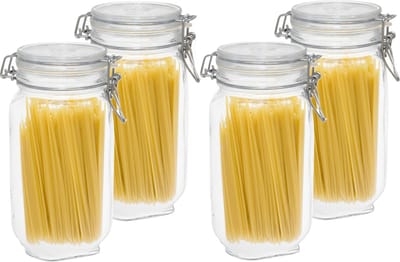 Weckpot/inmaakpot/voorraadpot - 4x - glas - 1,5 liter - met beugelsluiting - voedsel/keuken