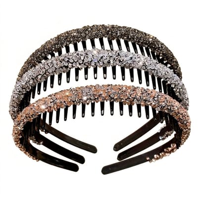 Set van 3 haarbanden dames met strass steentjes – glinsterende antislip haar accessoires in zilver, goud en zwart – elegante haarbanden voor feest, bruiloft of dagelijks gebruik