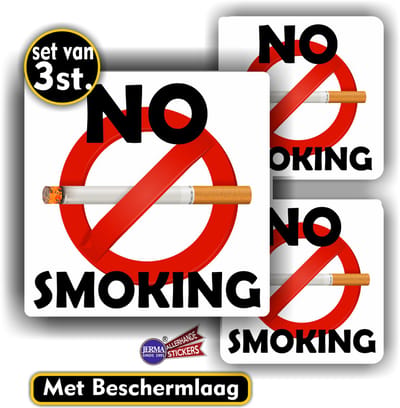 Jerma - No Smoking - Stickers - 1x 15x15 cm - 2x 10x10 cm - Vinyl - Weerbestendig - Zelfklevend