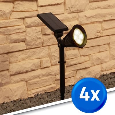Solar tuinverlichting LED spot 'Highlight' - Voordeelset 4 stuks - Warm wit licht - Spots op zonne-energie - Zwart