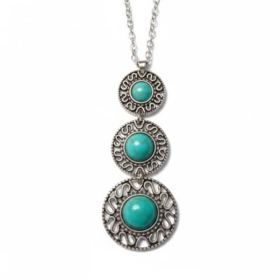 Boho sieraden halsketting - Gemarmerde turquoise stenen -Antiek zilver