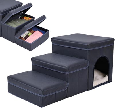 Hondenhelling - Huisdier trap - Onafhankelijk bewegen - Met opbergruimte - 68 x 35 x 33 cm - Donkerblauw