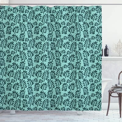 ABAKUHAUS Douchegordijn – bladmotief turkoois – 175x240 cm – waterafstotend