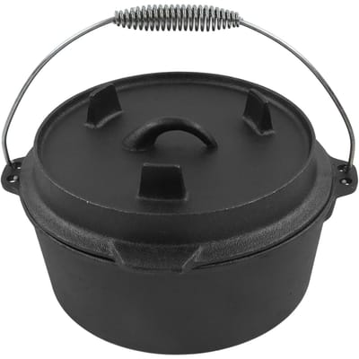 Gietijzeren Dutch Oven Kamperen met Deksel Anti-aanbak Multifunctioneel Kookt Gelijkmatig Dutch Oven met Thermometer Uitsparing 31CM