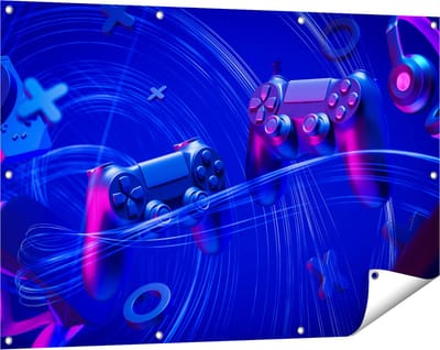 Gards Tuinposter Twee Gaming Controllers - Gamen - 120x80 cm - Tuindoek - Tuindecoratie - Wanddecoratie buiten - Tuinschilderij