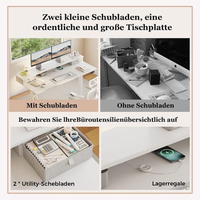Elektrisch Zit-Sta Bureau – Ergonomisch - 100x60 cm - Wit - – Ergonomisch Verstelbaar Bureau Dubbele - Medahomestore