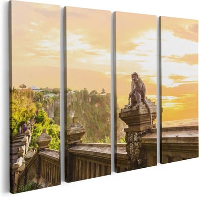 Artaza Canvas Schilderij Vierluik Aap Op De Uluwatu Tempel In Bali - 80x60 - Foto Op Canvas - Canvas Print