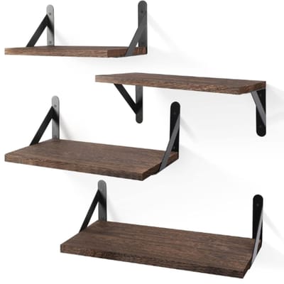 REDOM Wandplank Set 4-delig – Wandrek 11.4 / 14.2 / 16.5 inch – Ruimtebesparend muurplank opbergsysteem met flexibel design – Paulownia hout – Burin
