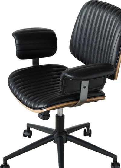 Zwarte lederen bureaustoel - Ergonomische computerstoel - In hoogte verstelbaar - 360 graden draaibaar - PU leer - Thuiskantoor - 73x59x87 cm - Zwart