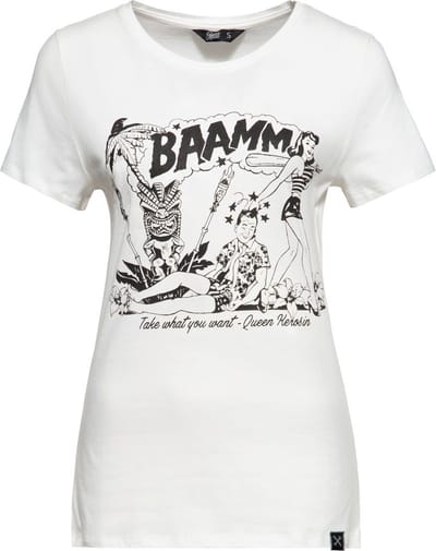 Queen Kerosin dames T-shirt met 'Bammm'-print, off-whiteite