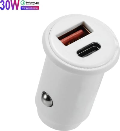 DrPhone® Invisible Pro Autolader – Qualcom 4.0 - 30W - USB-C met PD (power delivery) Snel Laden - Geschikt voor Smartphones / Tablets en Smartphones - Wit