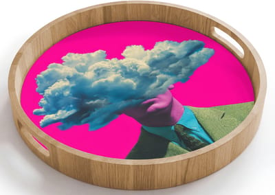 Dienblad rond 40x40 cm - Schootdienblad hout - Man - Pak - Wolk - Roze - Borrelplank rechthoek - Plateau houten dienbladen