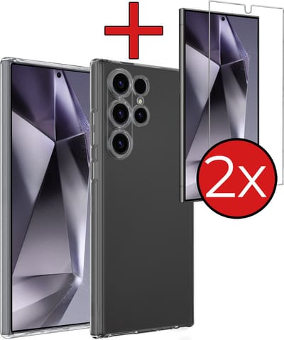 Hoesje - Met 2x Screenprotector - Geschikt voor Samsung Galaxy S24 Ultra - Sterk & Shockproof - Telefoon Hoes - Back Cover - Siliconen Case - Telefoonhoes - Transparant