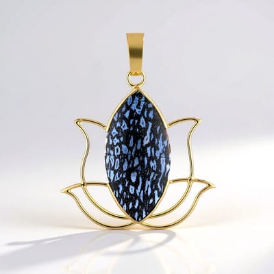 Cavill - Zilveren hanger 925 Sterling verguld - 21 ct Blauwe marquise cabochon - Boho Indonesisch design - 53.5x40 mm