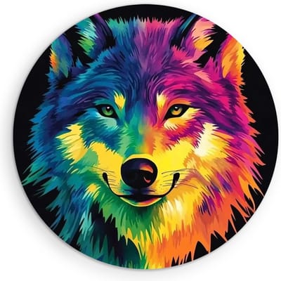 Saammp Muurcirkel Hout - Abstracte Wolf - Dieren - Natuur - Ø 90 - Wandcirkel - Wanddecoratie Cirkel - muurdecoratie Woonkamer - Slaapkamer decoratie - Rond Schilderij